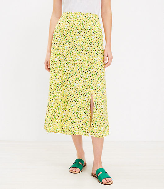 Loft Petite Floral Side Slit Midi Skirt