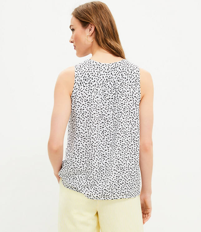 Floral Pintucked Split Neck Shell