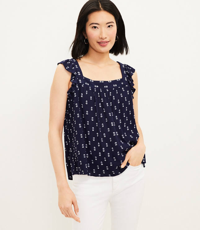 Clip Textured Ruffle Square Neck Top