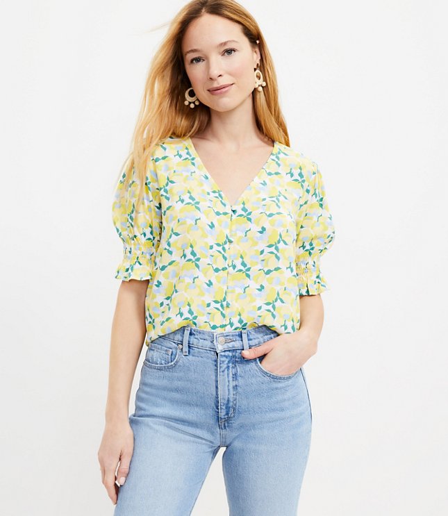 Floral V-Neck Puff Sleeve Top