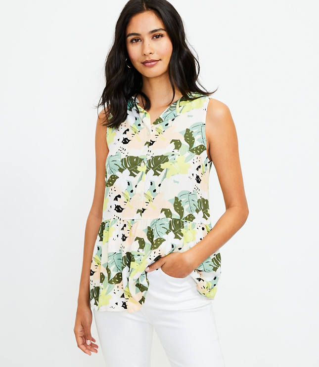 Tropical Button Back Peplum Shell