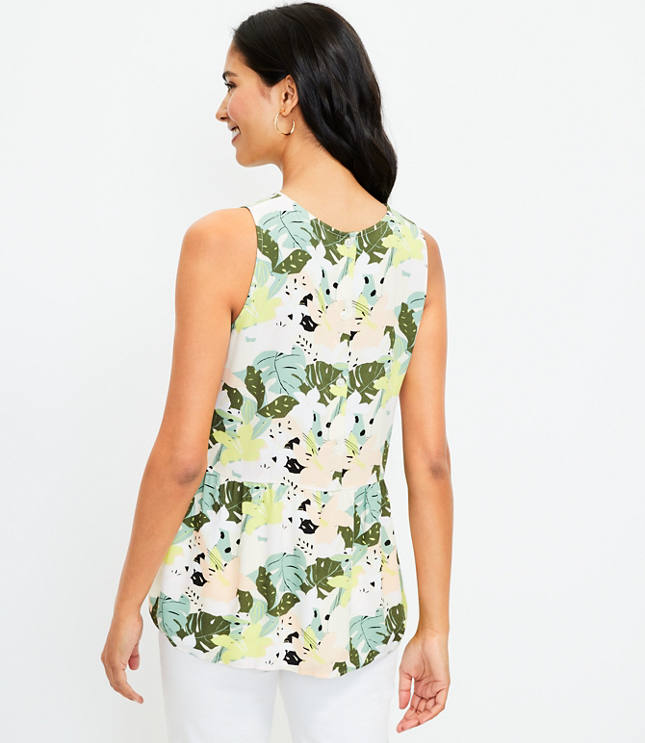 Tropical Button Back Peplum Shell