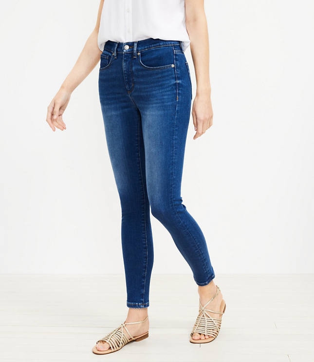 Petite Curvy Mid Rise Skinny Jeans in Bright Mid Indigo Wash