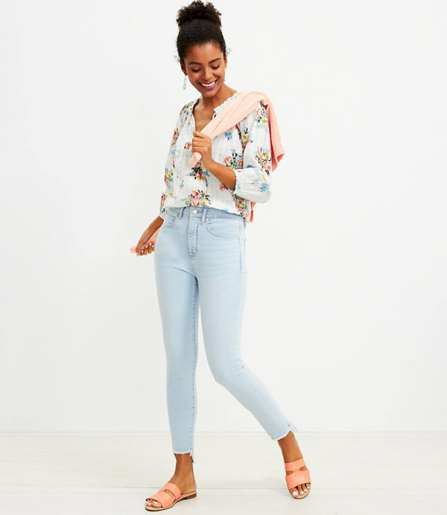 Petite Step Hem High Rise Skinny Jeans in Light Indigo Wash