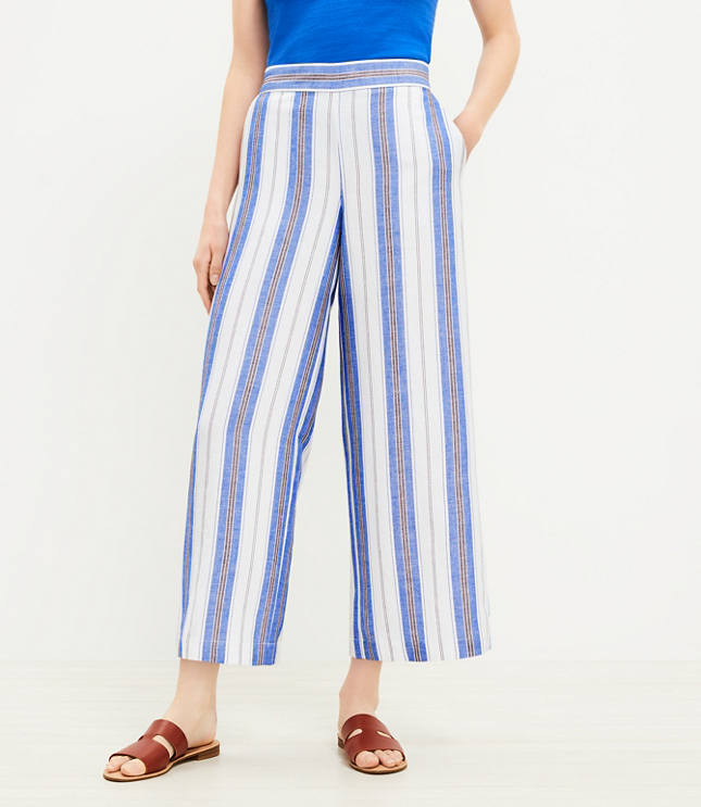 Linen Look Stripe Relaxed Fit Wide Leg Dress Pants