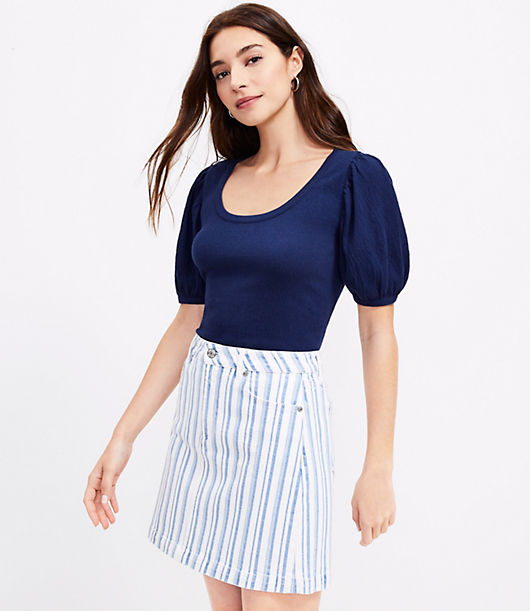 Loft Petite Striped Denim Skirt