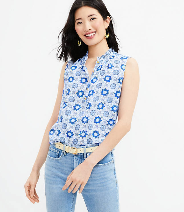 Tiled Ruffle Mixed Media Shell