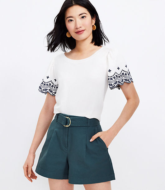 Loft Petite Belted Pleated Shorts