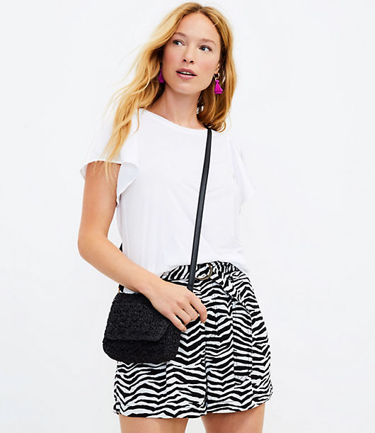 Loft Petite Belted Pleated Shorts in Tiger Print