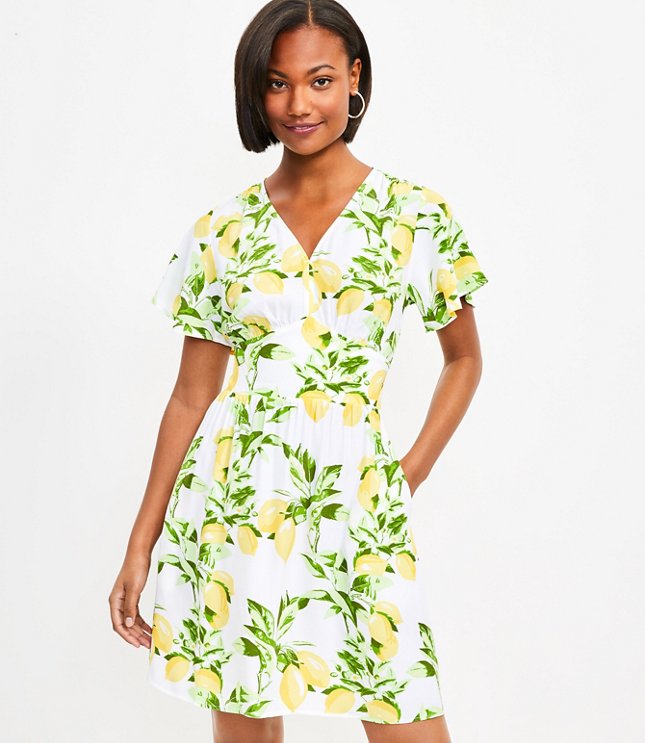 Loft Lemon Flutter V-Neck Pocket Dress