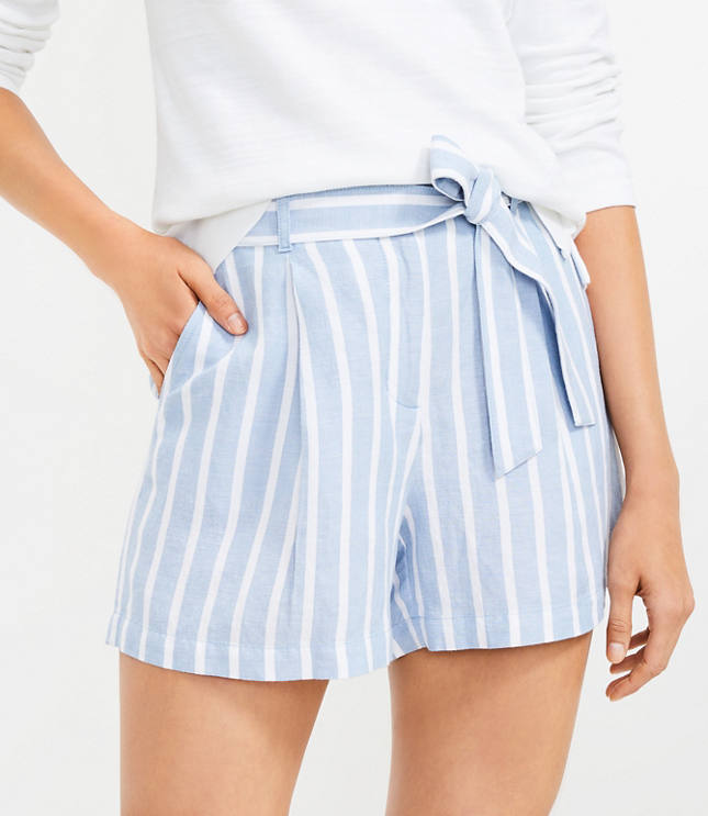 Stripe Print Trompe L'Oeil Paperbag Shorts - Women - Ready-to-Wear