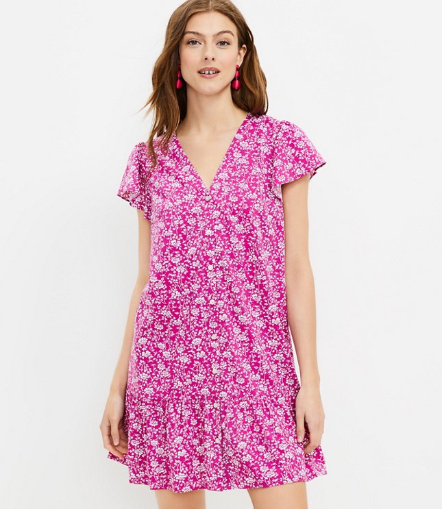 Floral Button Ruffle Flounce Dress