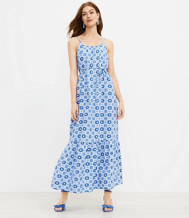 Tiled Strappy Flounce Maxi Dress | LOFT