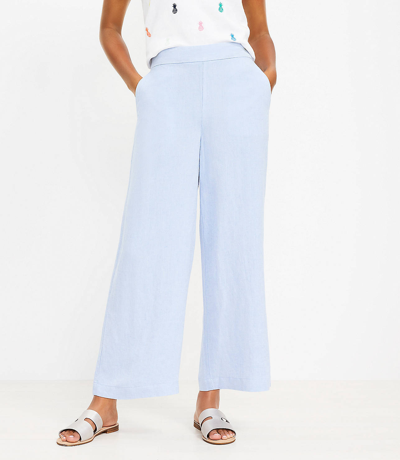 Tall Fluid Wide Leg Crop Pants in Chambray