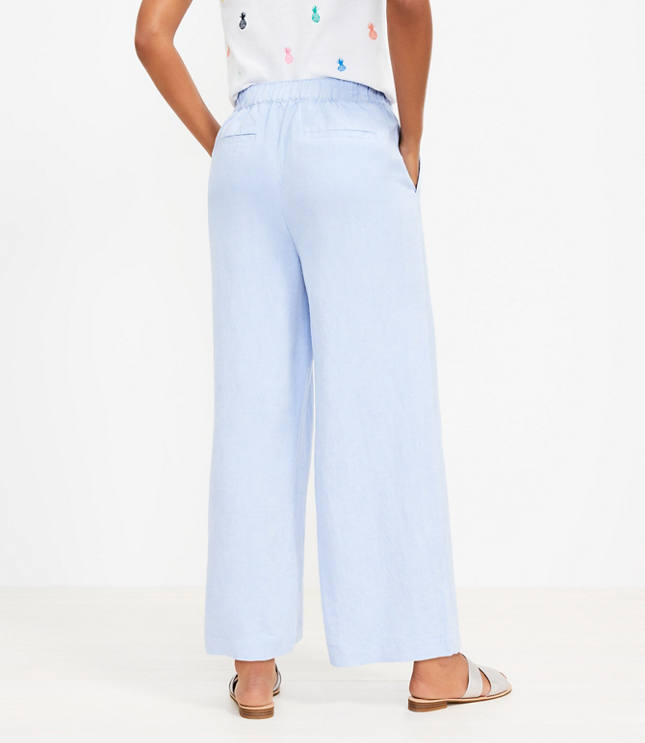 Petite Fluid Wide Leg Crop Pants in Chambray