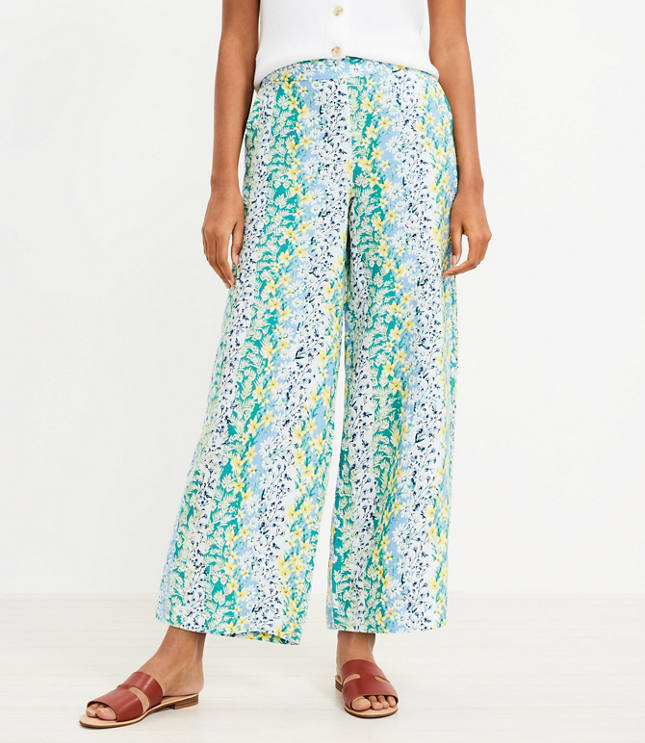 Petite Fluid Wide Leg Crop Pants in Floral