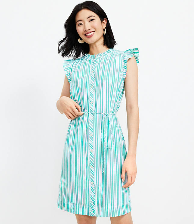 Striped Ruffle Strappy Midi Dress - White