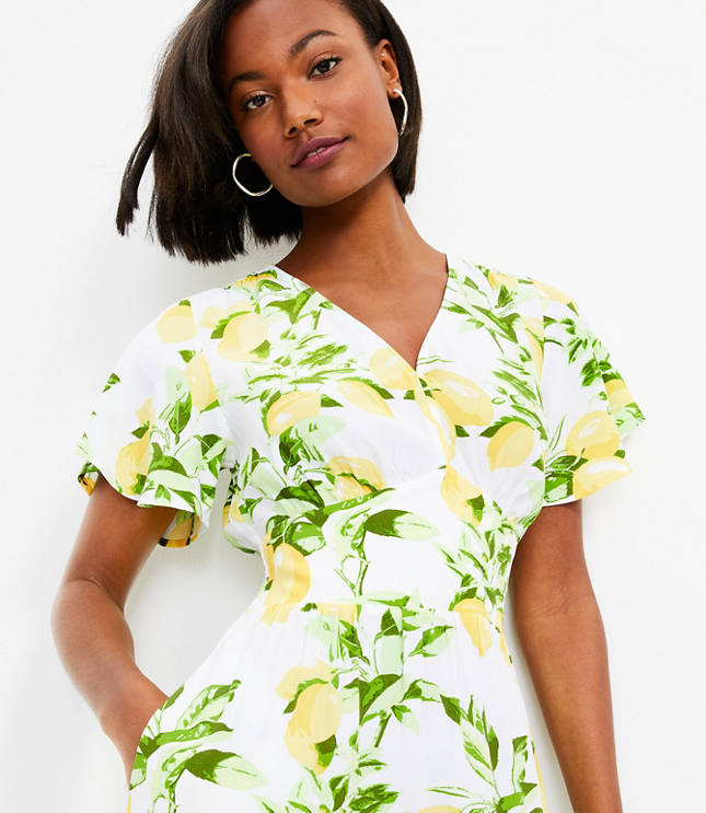 Petite Lemon Flutter V-Neck Pocket Dress