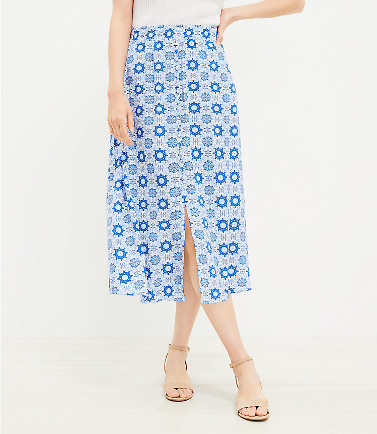 Tiled Button Pull On Midi Skirt image number 1