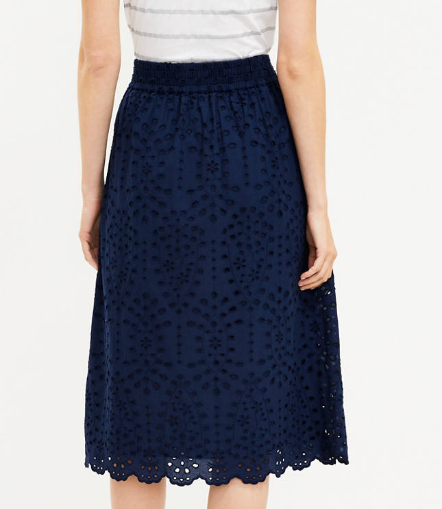 Eyelet Button Pocket Midi Skirt