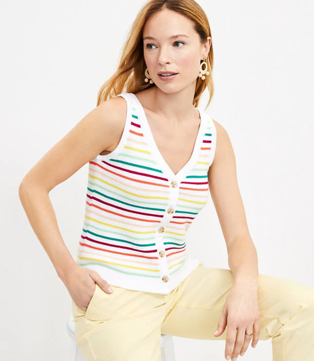 Petite Striped Button Sweater Tank