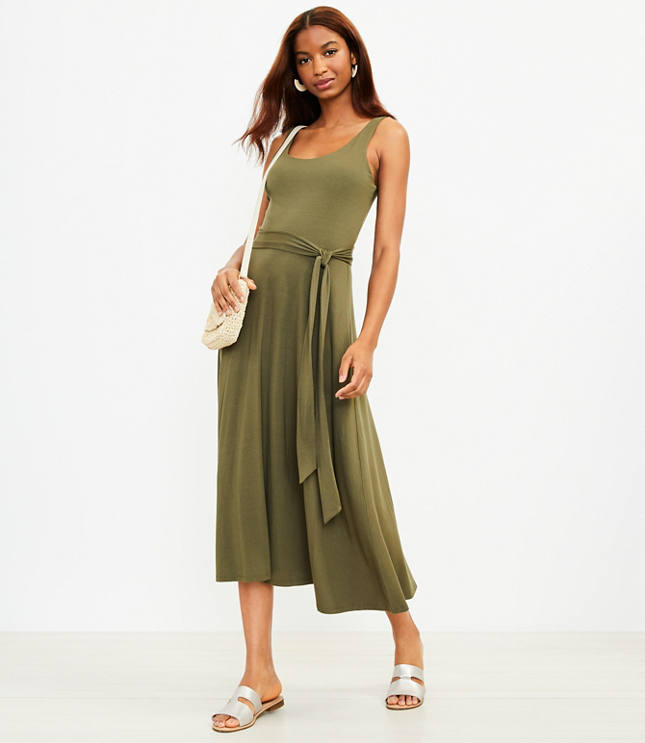 Belted waist midi dress sale