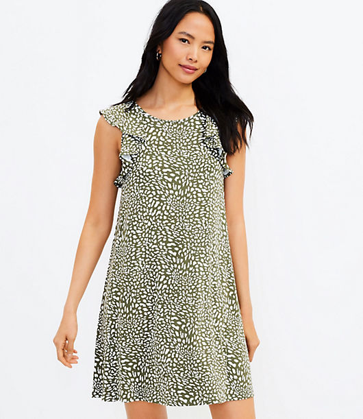 Loft Leopard Print Ruffle V-Back Swing Dress