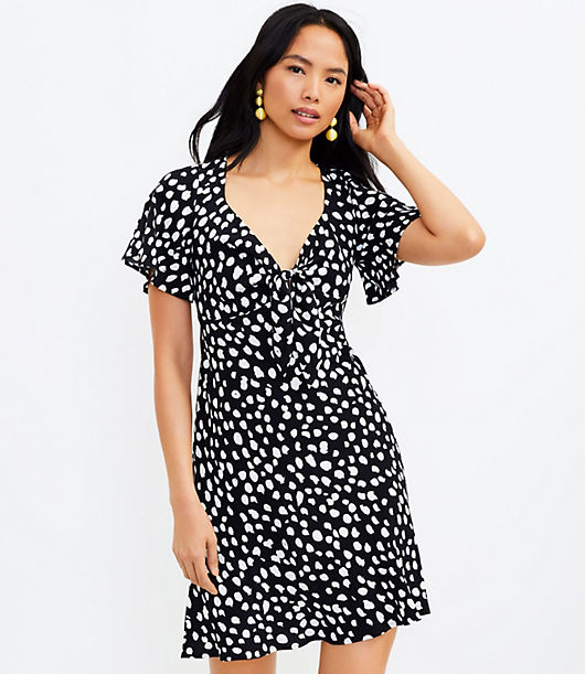 Loft Dotted Tie Front Flare Dress