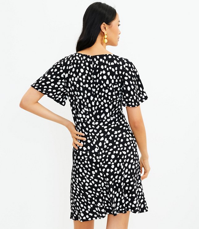Dotted Tie Front Flare Dress