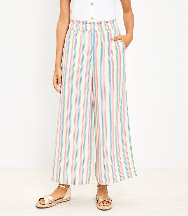 Petite Fluid Wide Leg Crop Pants in Stripe