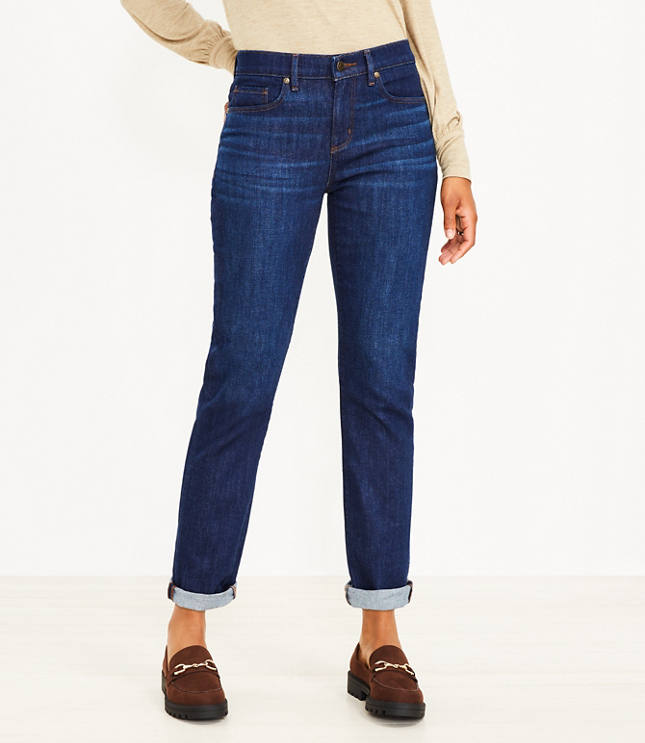 Girlfriend Regular Ankle Jeans - Dark denim blue - Ladies