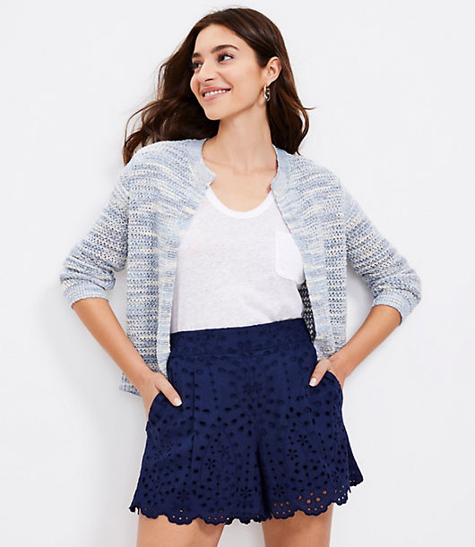 Loft Petite Pleated Pull On Shorts in Eyelet