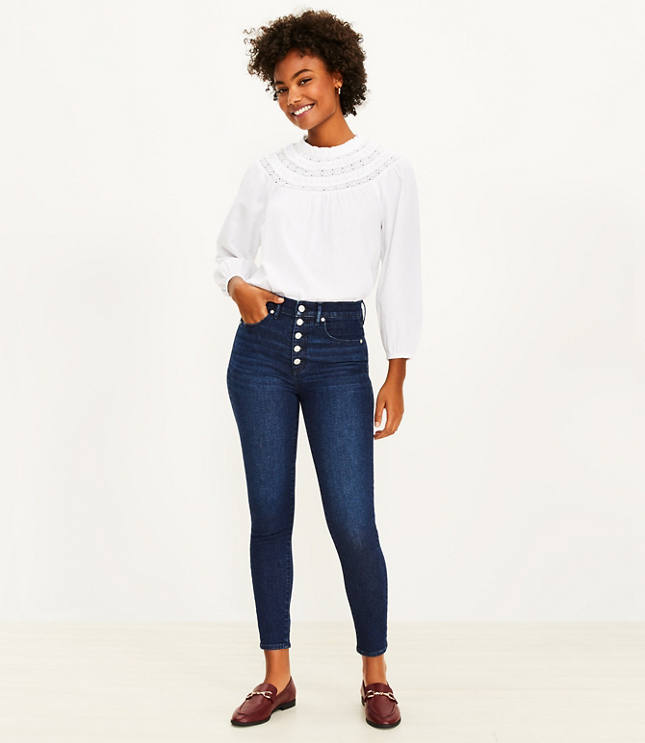 Button down pants High waist jeans stretch