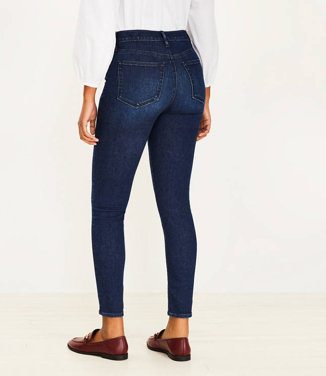 Button Front High Rise Skinny Jeans in Dark Indigo Wash