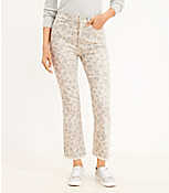 Frayed High Rise Kick Crop Jeans in Leopard Print carousel Product Image 1