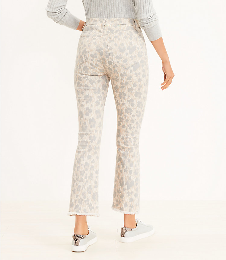 Frayed High Rise Kick Crop Jeans in Leopard Print image number 2