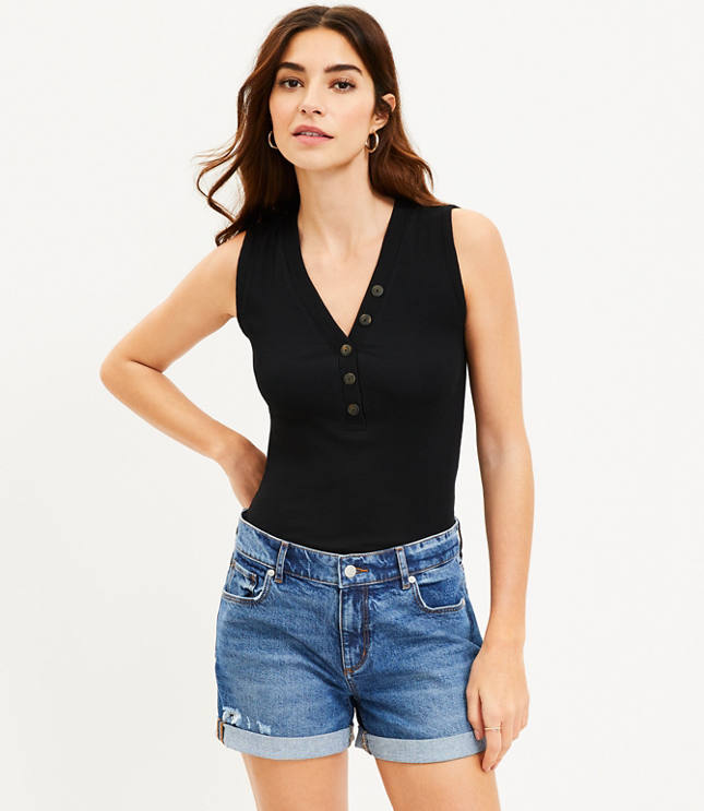 Ribbed Button Tank Top