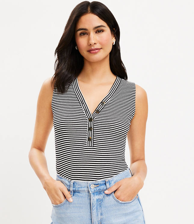 Stripe Ribbed Button Tank Top