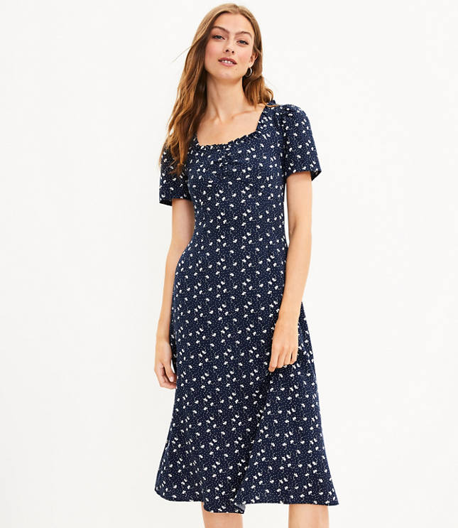 Floral Cinched Midi Dress LOFT
