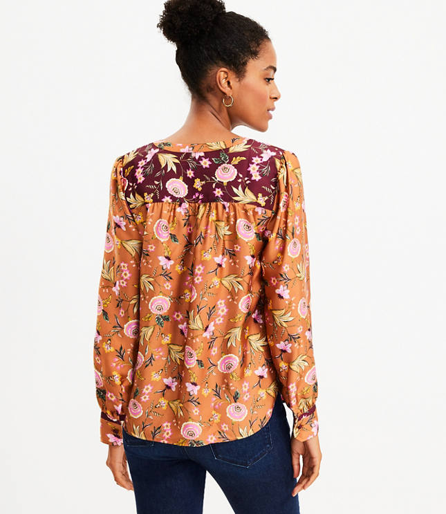 Mixed Print Henley Blouse