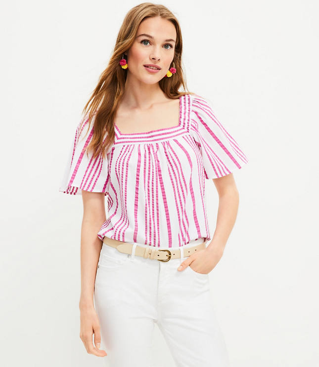 Pointelle Cinched Sweetheart Neck Top