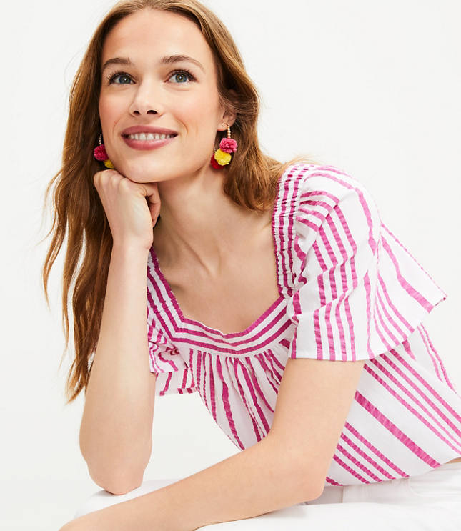 Petite Striped Square Neck Top