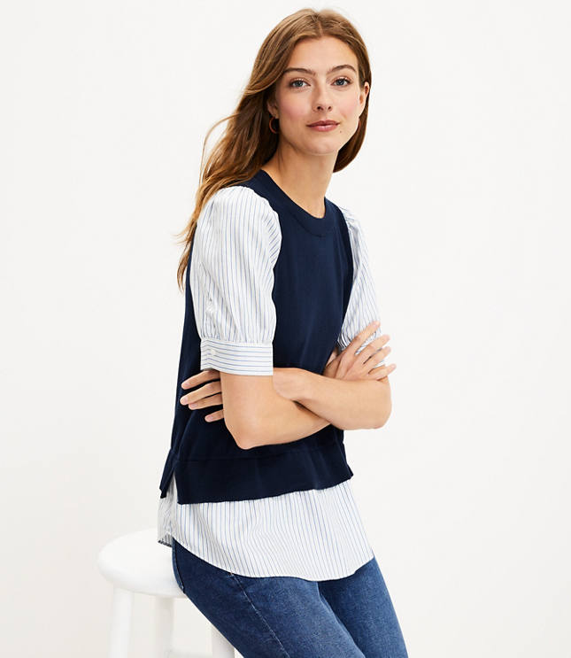 Stripe Layered Mixed Media Sweater