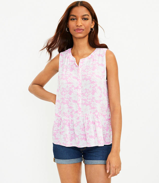 Petite Floral Henley Peplum Shell