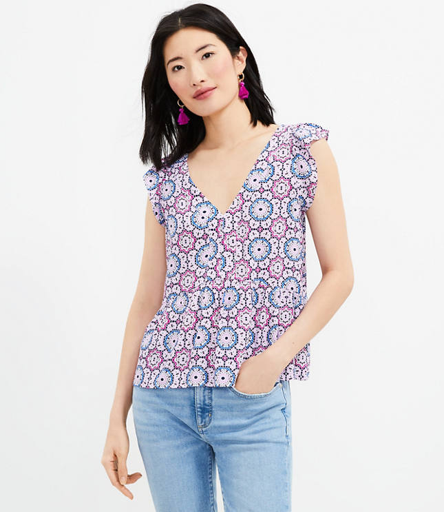 Petite Mosaic Flutter Peplum Top