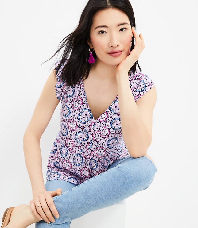 Petite Mosaic Flutter Peplum Top