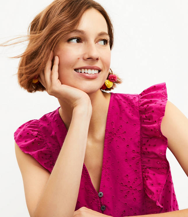 Petite Starry Eyelet Ruffle Peplum Top