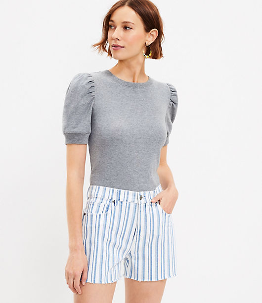 Loft Petite Fresh Cut Denim Cut Off Shorts in Blue White Stripe