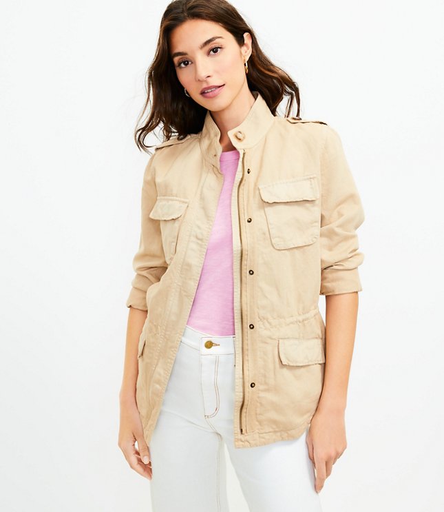 Women's Plus-Size Cargo Utility Jacket With Faux Leather Sleeves
