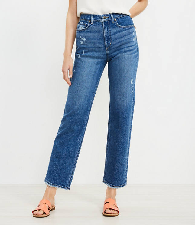 Super High Rise Straight Leg Jean in Medium Wash, The 90's Straight - Petite, Petite